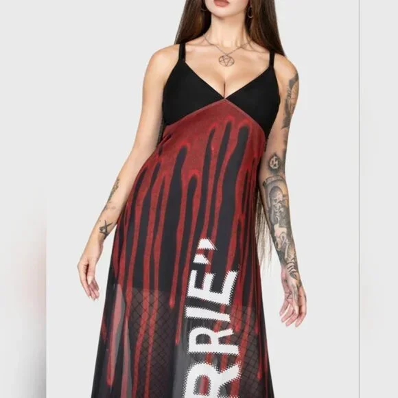 Killstar X Carrie Warned Red & Black Plus Size Maxi Dress XXL NWT - Picture 2 of 3